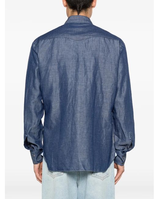 Barba Napoli Blue Flap-Pocket Shirt for men