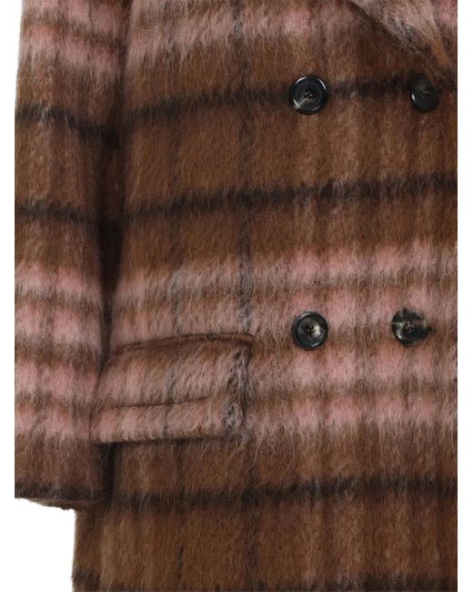 Moschino Brown Checked Pattern Double-Breasted Coat