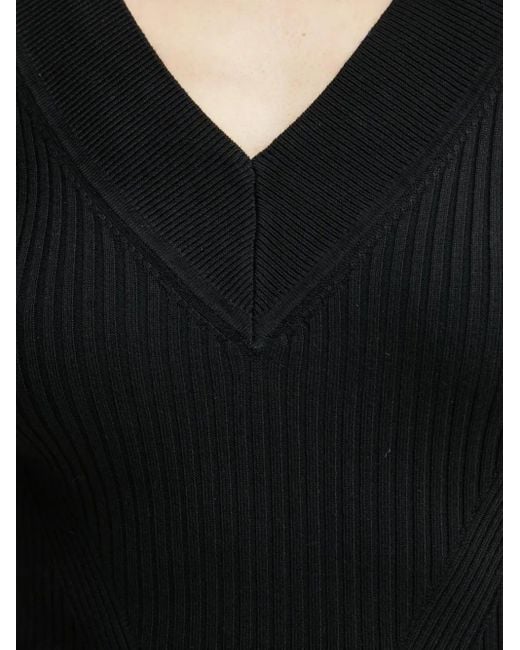 Robe Mi-Longue Côtelée À Col V Guess en coloris Black