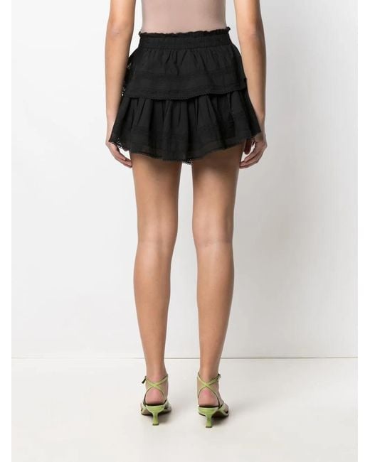 LoveShackFancy Black Ruffled Cotton Mini Skirt