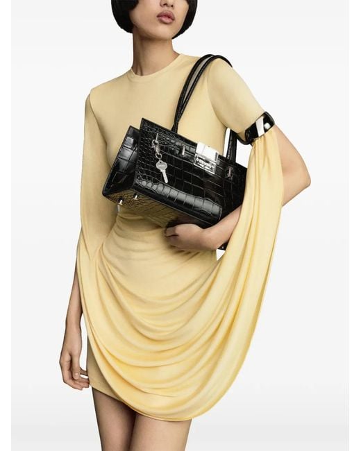 SEEN USERS Black Aura Croc-Effect Shoulder Bag