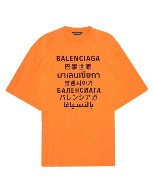 Balenciaga Orange Languages Logo-print T-shirt for men