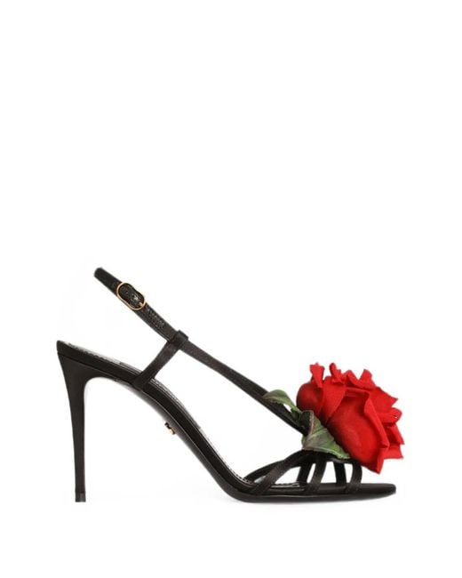 Dolce & Gabbana Black Satin Sandals With Flower