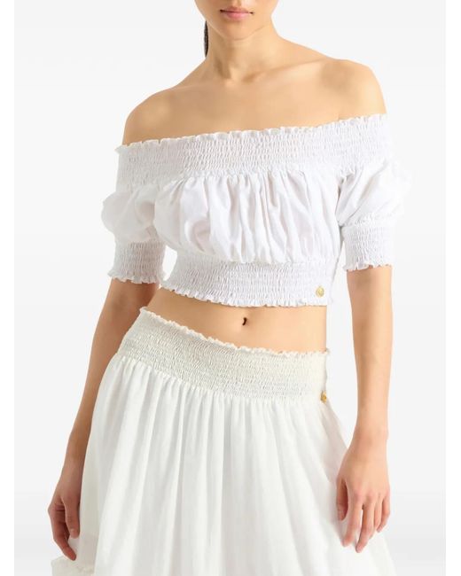 Balmain White Poplin Off-The-Shoulder Top