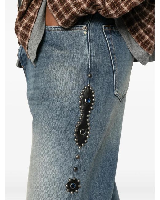 HTC Blue Stud-Embellishment Jeans for men