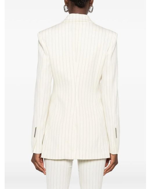 Dondup White Pinstripe-Pattern Peaked-Lapel Blazer
