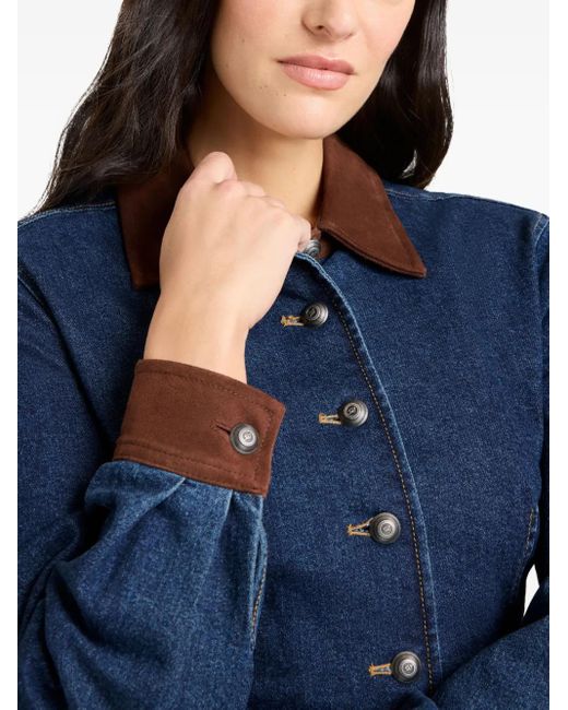 Cinq À Sept Blue Combo Autum Buttoned-Suede Shirt