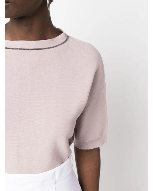 Fabiana Filippi Pink Ball-Chain Detail Fine-Knit Top