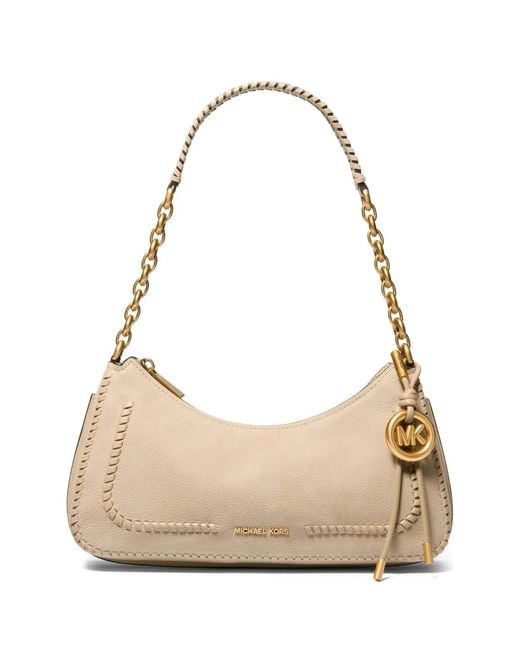 Michael Kors Natural Medium Nolita Whipstitch-Trim Chain-Link Shoulder Bag