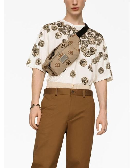 Dolce & Gabbana White Oversized T-Shirt With All-Over 'Monete' Print for men