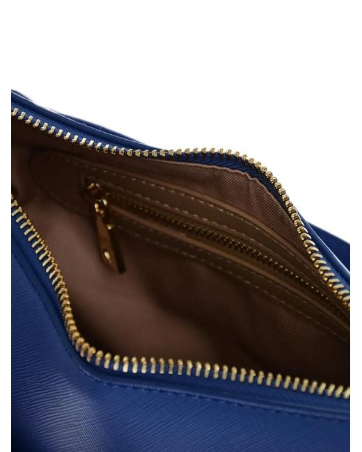 Moschino Blue Saffiano-Effect Heart-Patch Small Shoulder Bag