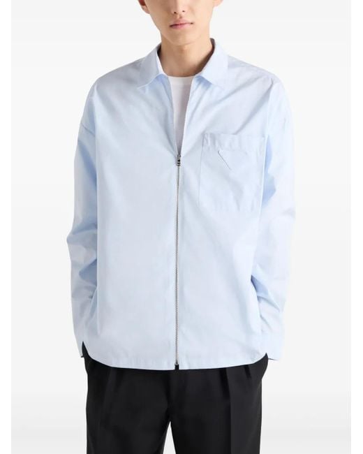Prada Blue Cotton Zip-Up Shirt for men