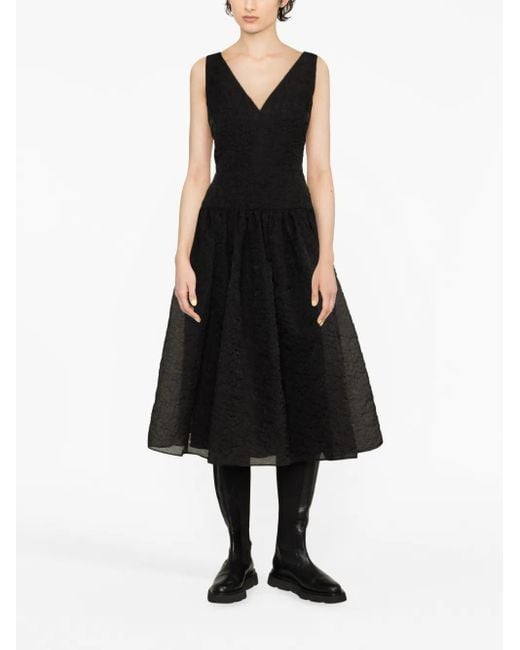 Erdem Black Crinkled-Effect Silk Flared Dress