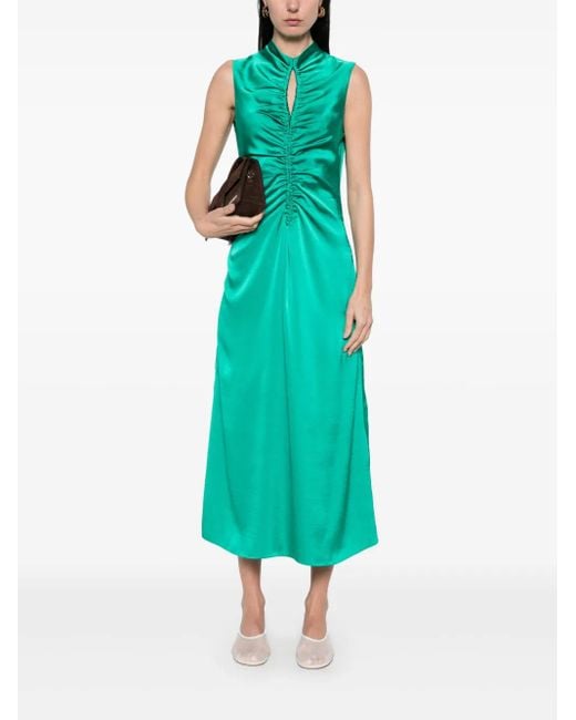 Sandro Draped Satin-Effect Dress in Green | Lyst Sandro Draped Satin-Effect Dress in Green | Lyst