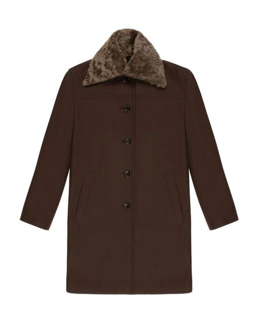 Bally Brown Shearling-Collar Wool Coat