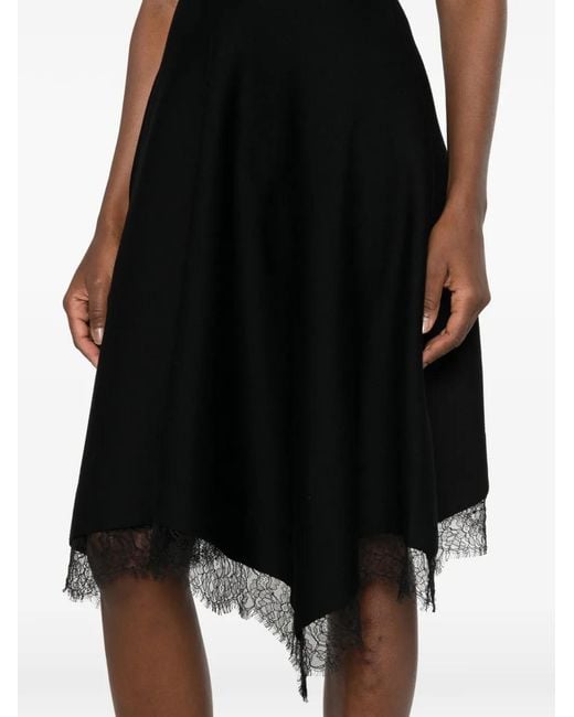McQueen Black Lace-Trim Asymmetric Dress