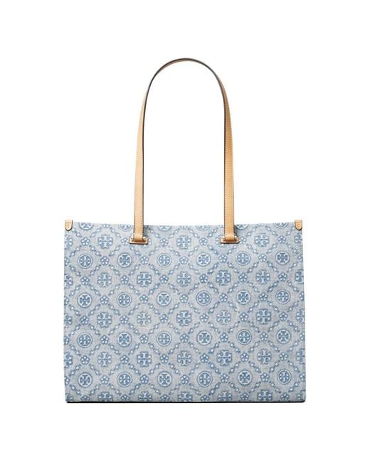 Tory Burch Blue T Monogram Denim Tote