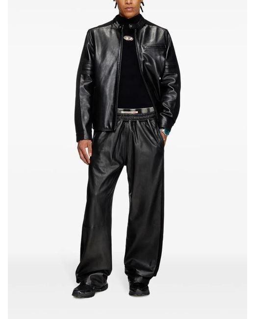 DIESEL Black Leather Jacket L-Simz for men