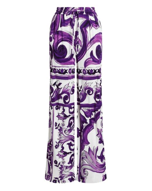 Dolce & Gabbana Purple Majolica-Print Trousers