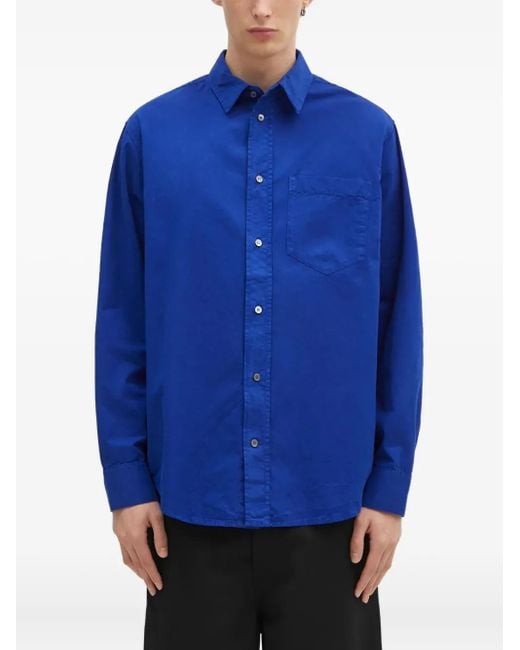 WOOD WOOD Blue Long-Sleeve Collared-Neckline Shirt for men
