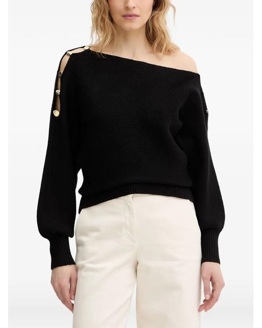 Guess Black Off-The-Shoulder Button-Detail Sweater