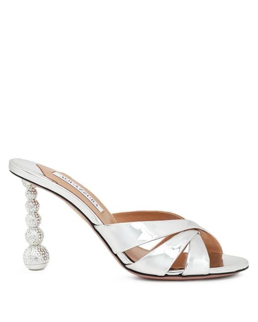 Aquazzura Metallic Yes Baby Crystal-Embellished Heeled Sandals