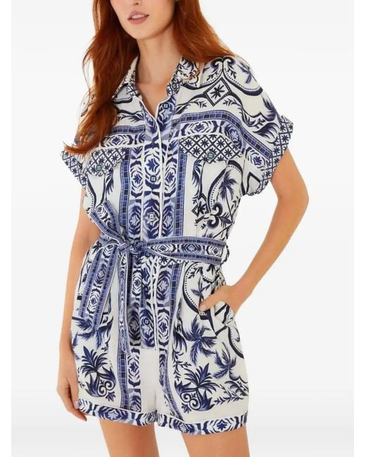 Farm Rio Blue Wonderful City Belted Playsuit