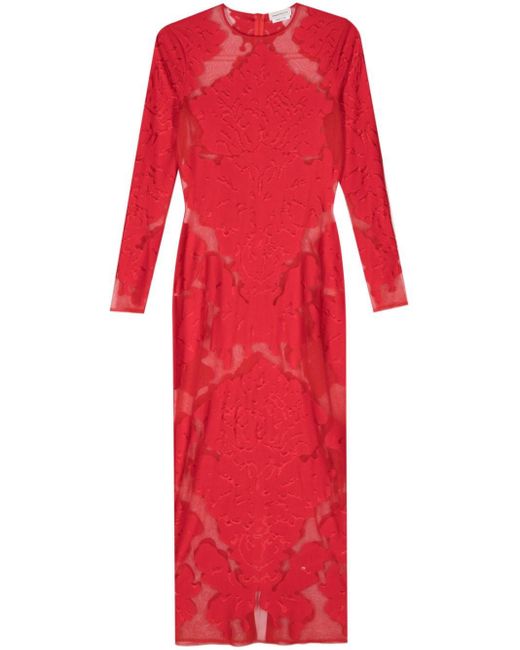 Alexander McQueen Red Damask-jacquard Silk Dress