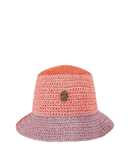 Kurt Geiger Pink Eagle-Plaque Raffia Bucket Hat