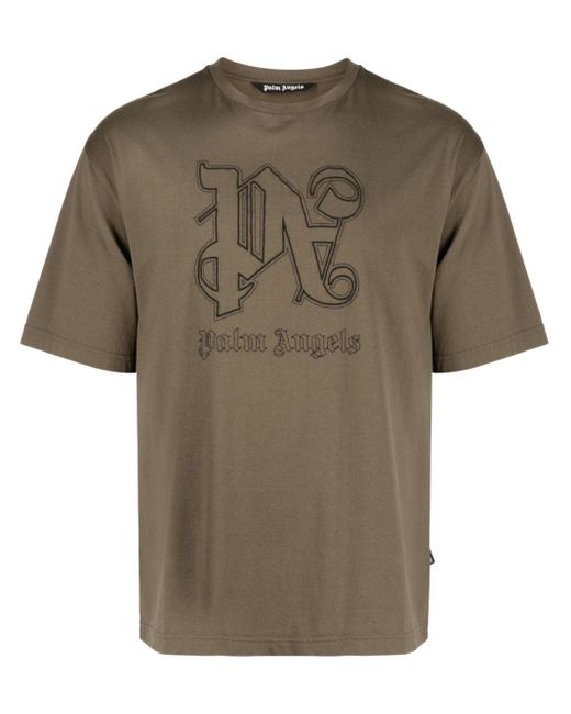 Palm Angels Brown Monogram Logo-embroidered T-shirt for men
