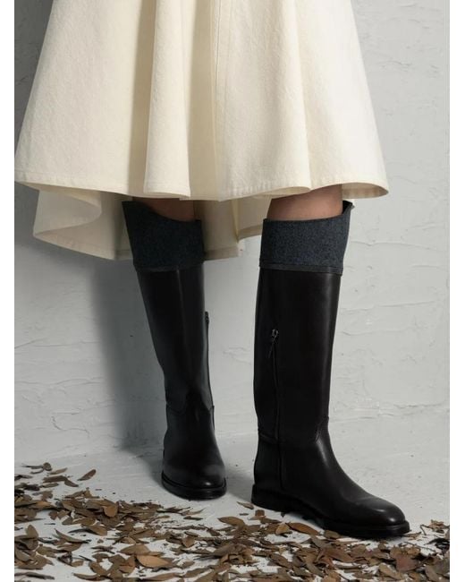 Brunello Cucinelli Black Monili-Trim Leather Riding Boots