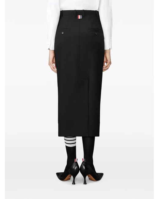 Thom Browne Black Hopsack Midi Pencil Skirt