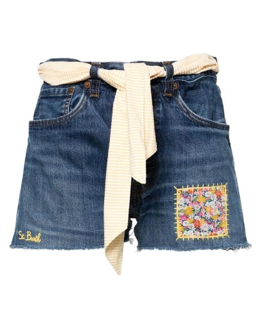 Mc2 Saint Barth Blue Arizona Jeans-Shorts mit Schal