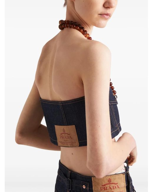 Prada Blue Denim Strapless Crop Top