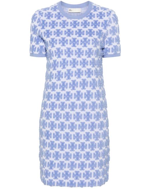 Tory Burch Blue Bouclé-Kleid mit Monogramm