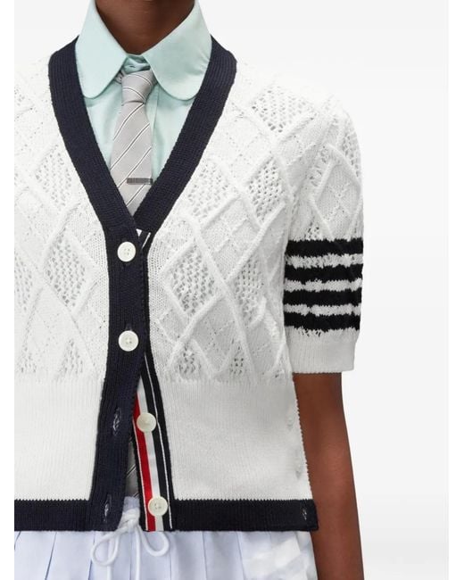 Thom Browne Blue Argyle Pointelle 4-Bar Cardigan