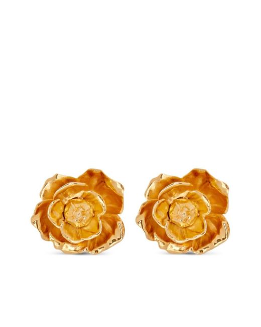 Oscar de la Renta Orange Gardenia Stud Earrings
