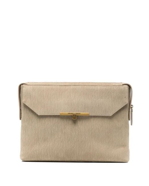Emporio Armani Natural Asv Corduroy-Effect Logo-Plaque Clutch Bag for men