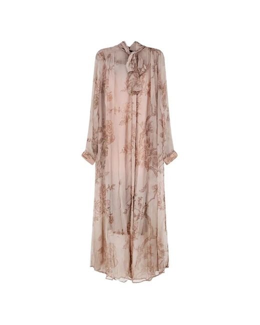 Mes Demoiselles Pink Floral-Print Pussy-Bow Maxi Dress