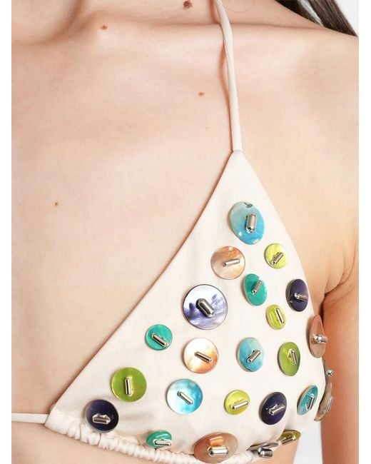 Siedres Natural Button-Embellished Bikini