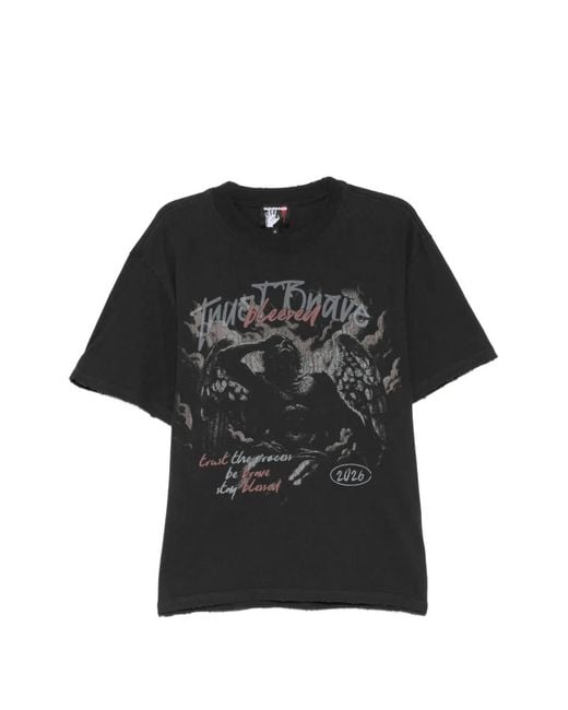 WARMAN Black Graphic Print T-Shirt for men