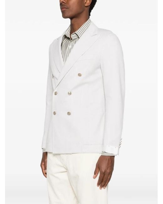 Eleventy White Double-Breasted Pinstripe Jacket for men
