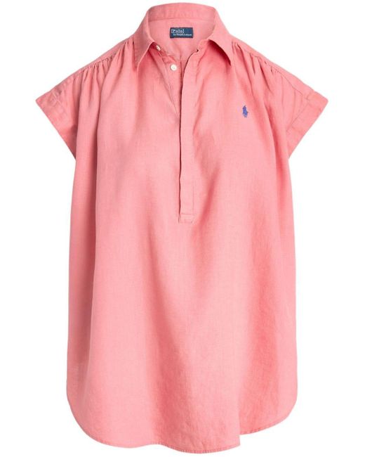 Polo Ralph Lauren Pink Polo Pony Cap-sleeve Linen Blouse