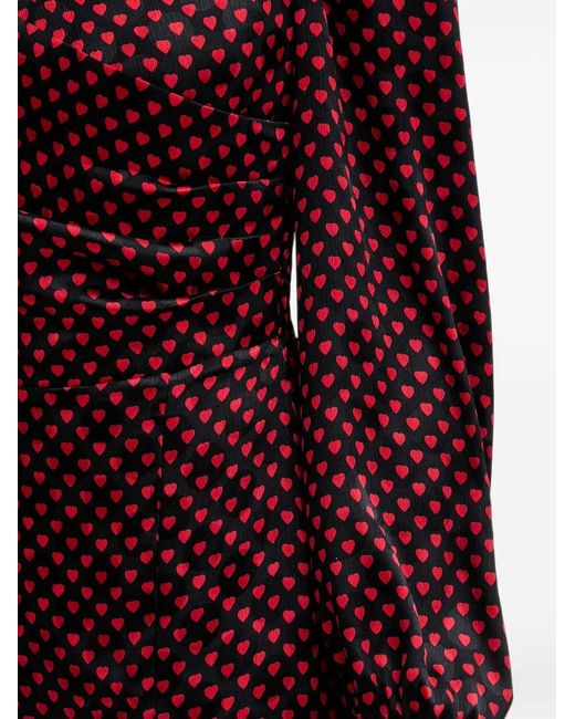 Morgan Red Heart-Print Ruched Midi Dress