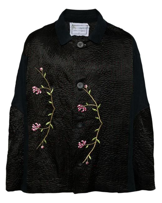 By Walid Black Embroidered Single-breasted Coat for men