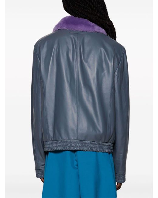 Marni Blue Contrast-collar Leather Jacket for men