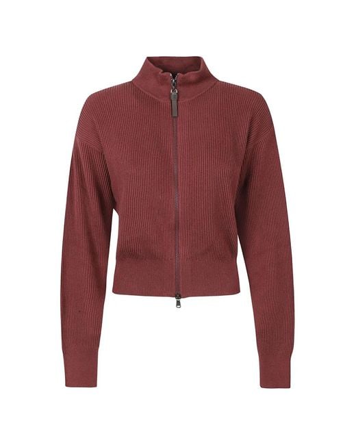 Brunello Cucinelli Red Ribbed-Knit Cardigan