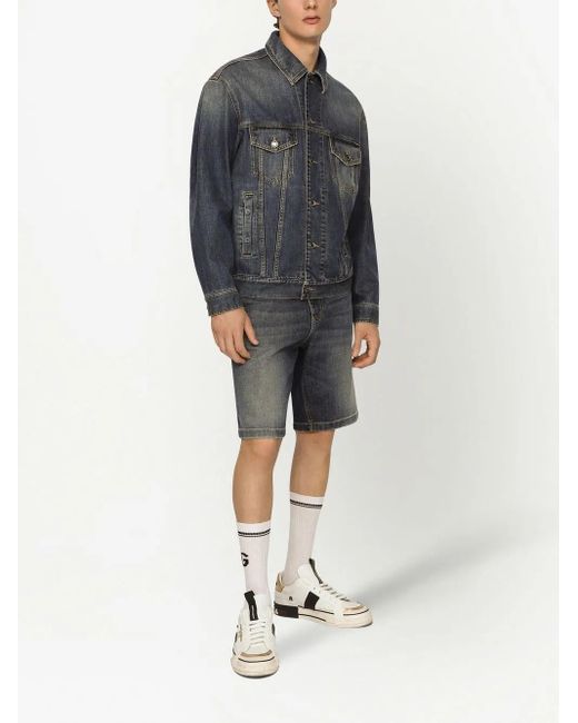 Dolce & Gabbana Gray Light Blue Wash Stretch Denim Shorts for men