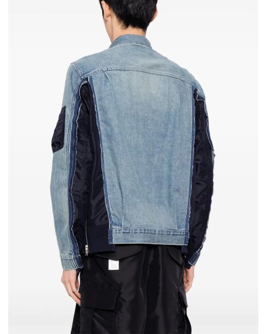 Sacai Blue Panelled Denim Jacket for men