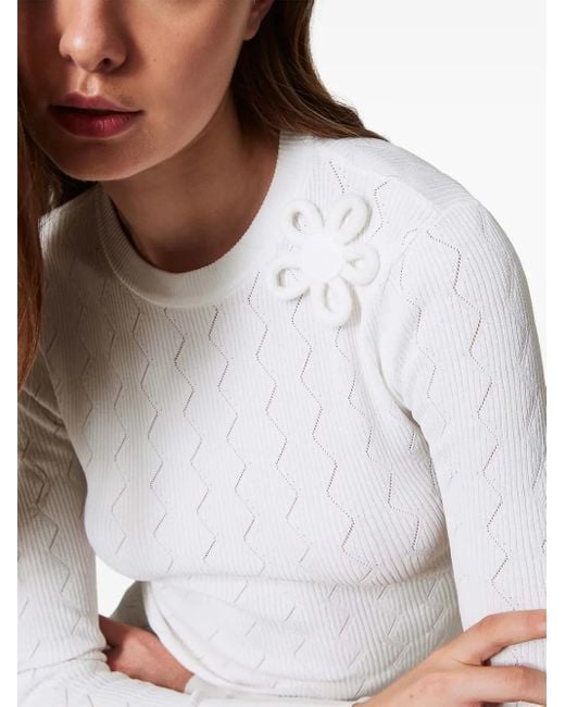Twinset White Floral-Appliqué Jumper